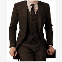 Costume Homme Slim Fit en Tweed Chevron Laine Hiver Tendance Nouveau Design Blazer Gilet Pantalon pour Marié – Costume 3 Pièces
