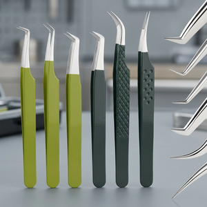 6Pcs Green <b>Eyelash</b> Extension Tweezers Set Stainless Steel Precision Curved Straight Tip Lash Volume Isolation <b>Beauty</b> <b>Tools</b> - Product Image 2