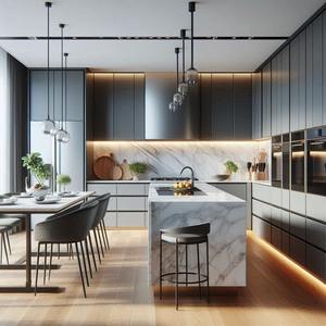 Ensembles de meubles de cuisine modernes en acier inoxydable et contreplaqué laqué pour appartement, villa, utilisation en îlot - Product Image 2