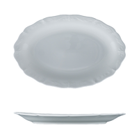 Assiette ovale en porcelaine fine blanche embossée, plat de service en céramique pour la restauration en gros