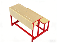 Ensemble de bancs de bureau scolaire modernes en MDF pour 2 personnes avec compartiment de rangement intégré et structure fixe, mobilier éducatif