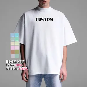 Col haut manches courtes goutte épaule épais surdimensionné Pima 100% coton lourd t-shirt Boxy Fit t-shirt blanc plaine chemises imprimé t-shirt