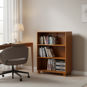 Honey Brown <b>Solid</b> Pine <b>Bookcase</b> 3 Shelves Modern Space Saving Home Office Furniture - Product Image 2