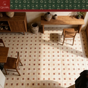 Mosaico de Mármol GOLDKING con Incrustaciones Cuadradas en Color Beige Crema y Rojo Óxido, Montado en Malla, Suministro Directo de Fábrica - Product Image 3