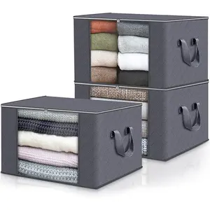 Clothes Storage Bags Containers with Reinforced Handle Sturdy Zipper Closet Storage for Blanket Comforter Pillow Bedding