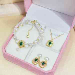 Nuovo palazzo smeraldo 3-8mm collana di perle d'acqua dolce naturale doppio strato bracciale cielo stellato orecchini Set oro fidanzamento regalo - Product Image 1