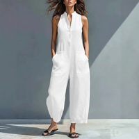 Combinaison en coton pour femme, fabrication OEM, sur mesure, sans manches, col montant, avec poches, longueur au-dessus du genou, tenue décontractée, vente en gros