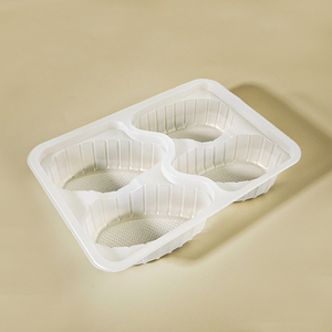 Recipiente desechable para masa pastelera Caja baozi de 4 compartimentos Plástico PP Embalaje anticongelante Bandeja de 4 rejillas para alimentos Microondas - Product Image 1