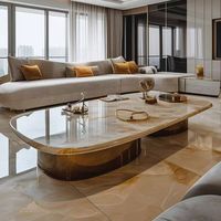 Table basse en marbre de luxe italienne, design moderne et minimaliste, durable, table d'appoint haut de gamme pour salon, usage domestique