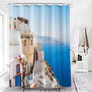 Tenda da doccia 3D europea per città di <span class=keywords><strong>mare</strong></span> blu <span class=keywords><strong>mare</strong></span> natura scenario stampa digitale eco-friendly in poliestere tessuto decorazione per la casa 12 ganci - Product Image 3