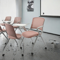 Chaise de conférence de bureau moderne avec cadre métallique pliable, tableau d'écriture, design empilable et roulettes