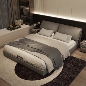 Graues Lederbett mit Elefantenohr-Kopfteil, gepolstert, mit Stauraum, italienischer minimalistischer Stil für das Hauptschlafzimmer - Product Image 4