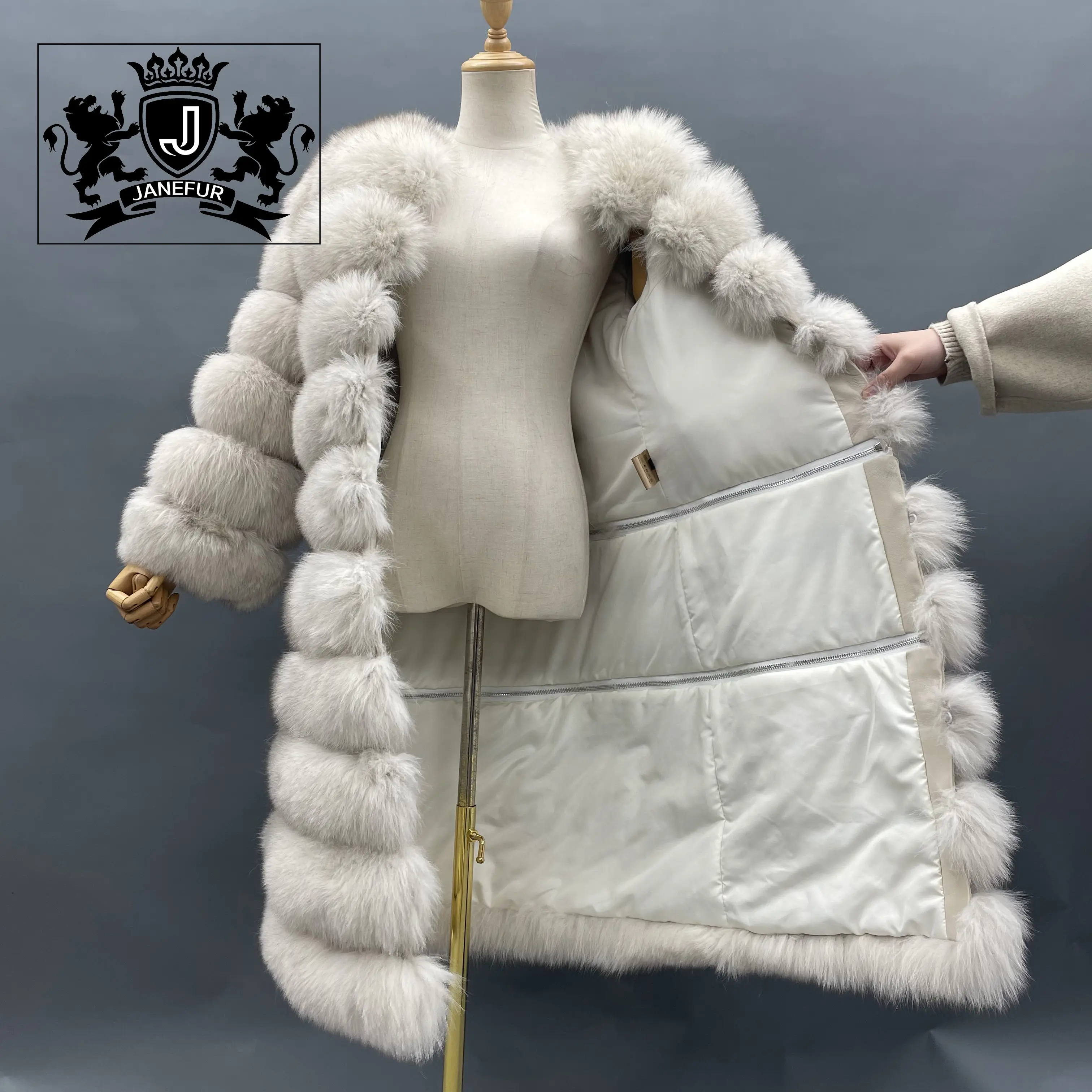 卸売クラシックデザイン冬女性デタッチ裾パート3丈ロングミディアムショートラウンドネック本物のキツネの毛皮コート