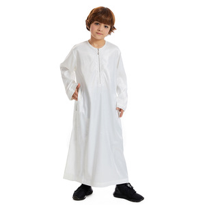 Tela <span class=keywords><strong>de</strong></span> Color puro borde <span class=keywords><strong>de</strong></span> estilo sencillo con cremallcierre <span class=keywords><strong>de</strong></span> la parte delantera <span class=keywords><strong>ropa</strong></span> musulmana Eid para niños - Product Image 3