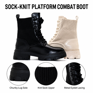Stivali Combat da <span class=keywords><strong>Donna</strong></span> con Logo Personalizzato OEM, Suola con Zeppa, Tacco Alto, Lacci, Gamba a Costine, Occhielli Metallici, Suola Antiscivolo, Stivaletti con Rialzo Interno - Product Image 2
