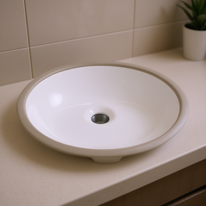 Lavabo Ovalado Blanco para Baño, de Cerámica con Acabado Brillante, con Desbordadero, Diseño Moderno - Product Image 2