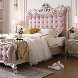 Lit de princesse avec rangement, style américain, en bois massif, dossier en velours, luxe léger, haut de gamme, moderne français, pour chambre principale, 212x212cm - Product Image 5