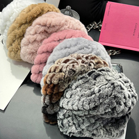 Promotion prix luxe Rex lapin fourrure tricot supérieur mignon chapeaux chapeau d'hiver avec fourrure pour les femmes