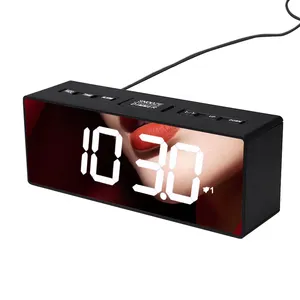 Home Decora Promotional LED Mirror Alarm Radio Table Room Clock Digital Calendars