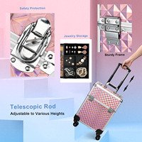 Valise de Maquillage Professionnelle à Roulettes avec Plateaux, Mallette de Voyage pour Maquillage, Organisateur en Aluminium, Vanity Trolley Bagage