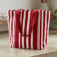 Sac fourre-tout en toile de coton personnalisé, grande capacité, rayé rouge, réutilisable, pour le shopping en gros