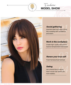 วิกผมสั้นทรงตรงสังเคราะห์สีน้ำตาลน่ารัก,วิกบ๊อบพร้อมวิกทนความร้อนสวมใส่ได้ทุกวัน - Product Image 6