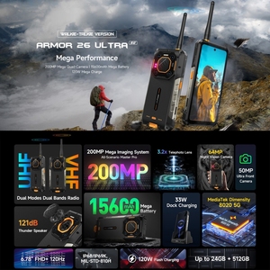 Teléfono Resistente <span class=keywords><strong>Ulefone</strong></span> <span class=keywords><strong>Armor</strong></span> 26 Ultra Versión Walkie-Talkie, <span class=keywords><strong>Precio</strong></span> de Fábrica, 12GB+512GB, Batería de 15600mAh, Teléfono Móvil 5G - Product Image 1