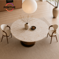Table à manger ronde moderne en marbre avec base sculpturale en bois massif, style nordique italien minimaliste du milieu du siècle, meubles de salle à manger