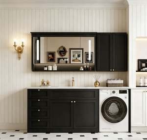 BALOM Meuble-lavabo mural de style scandinave contemporain personnalisé, finition bois, lavabo simple avec tiroirs de rangement - Product Image 6