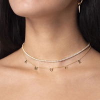 Gemnel Luxe bijoux faits à la main des femmes 925 argent 2mm CZ diamant tennis collier ras du cou