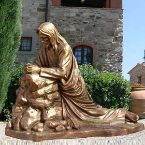 Jardin Antique Laiton Jésus Christ Cour Banc Méditation Statue Grand Or Bronze Jésus agenouillé Statue Sculpture - Product Image 2