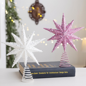Cross-border Christmas Decoration Golden Star-shaped Christmas Tree Topper Glitter <b>Mirror</b> Sequins Electroplating <b>Plastic</b> - Product Image 3
