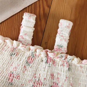 Combinaison d'été 2026 pour bébé fille, à bretelles, motif floral, sans manches, adorable body triangulaire avec chapeau - Product Image 3