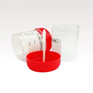 Laboratory Consumables Disposable Screw Red Cap 60ml Stool Specimen Container with Label