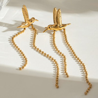 Boucles d'oreilles à pompon oiseau doré à la mode à la mode Boucles d'oreilles en acier inoxydable