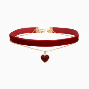 <span class=keywords><strong>Collar</strong></span> con Colgante de Corazón Rojo para Mujer, Gargantilla de Doble Capa con Cadena para Clavícula, Estilo Retro con Terciopelo y Diamantes de Alta Gama - Product Image 4
