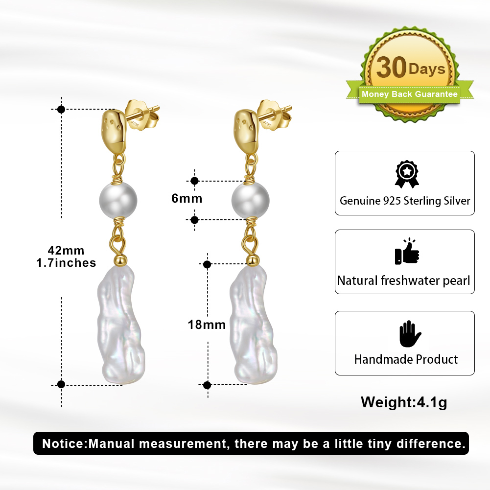 Baroque Pearl Drop Stud Earrings In Solid 925 Sterling Silver - New With Packaging 7 thumbnail image