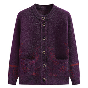 Flauschiger Jacquard-Strick Herbst- und Winter-Freizeitpullover mit Langen Ärmeln für Ältere Damen Tägliche Kleidung mit Taschen Warmer Pullover für Frauen - Product Image 4