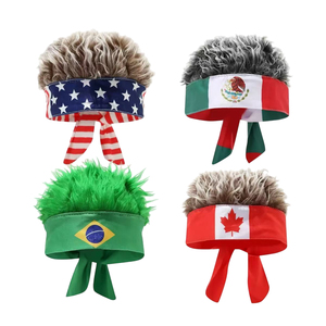 Diadema con peluca sin pegamento de ondas afro para aficionados al fútbol, diseño de bandera de país, material no inflamable, gorro loco de fútbol para eventos deportivos - Product Image 2