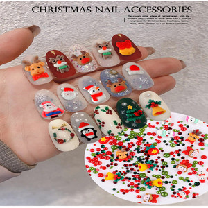Accessoires de nail art de Noël à 7 compartiments, motifs dessin animé, avec perles et strass plats, pour DIY, y compris les accessoires de Noël renne et cloche - Product Image 2