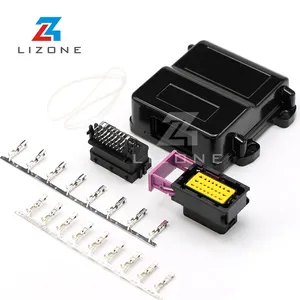 LIZONE 24 핀 ECU 하우징 와이어 PCB 24 핀 플러그 자동차 온보드 컨트롤러 패널 회로 보드 커넥터 알루미늄 상자