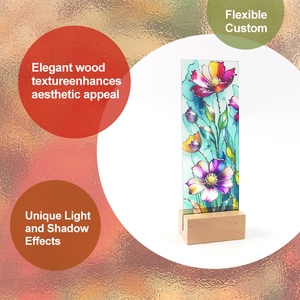 Sunlight Catcher Device with Flower,Wooden Base Glass Candle Holder Ornament,Windowsill Desktop Atmosphere Decor - Product Image 2