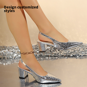 Nouvelle conception de luxe pour femme, sexy, à bout pointu, talons hauts épais, motif <span class=keywords><strong>en</strong></span> peau de crocodile artificielle, sangle élastique, modèle K9306 - Product Image 2