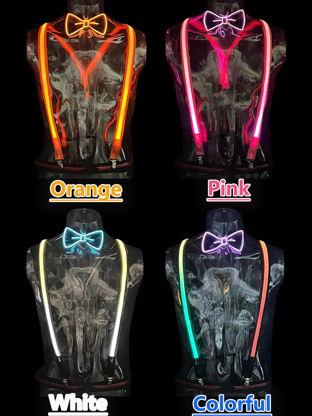 Set7 Ceinture Noire Lumière colorée Noeud papillon Violet clair