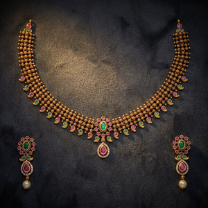 Antique Short Necklace 186398 Elegant and Timeless <b>Wedding</b> <b>Accessory</b> with Flower Shape Bezel Setting Zinc Alloy - Product Image 2