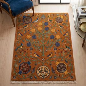 Tapis en laine noué à la main Arbre de Vie, tapis traditionnel pour salon, revêtement de sol artisanal de qualité supérieure, taille personnalisée pour chambre à coucher - Product Image 1
