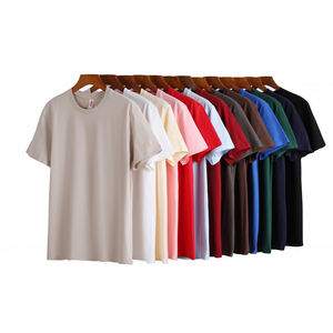 Camiseta de algodón peinado 210GSM para hombre, ropa de calle de peso pesado, construcción de doble hilo, <span class=keywords><strong>Color</strong></span> sólido, cuello redondo de gran tamaño - Product Image 1