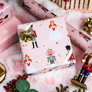 Reversible Christmas Wrapping Paper Roll 17 Inch X 33 Feet Metallic Foil Shiny <b>Pink</b> Gift <b>Wrap</b> Nutcracker Mouse King Ballerina - Product Image 1