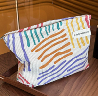 Trousse de Toilette Portable en Velours Côtelé Imprimé Léopard, Sérigraphiée, pour Voyage et Soins de la Peau