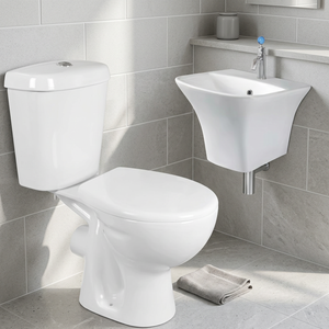 Ensemble WC suspendu deux pièces avec siphon en S et en P, double chasse, et lavabo mural – Vente en gros directe usine indienne - Product Image 4